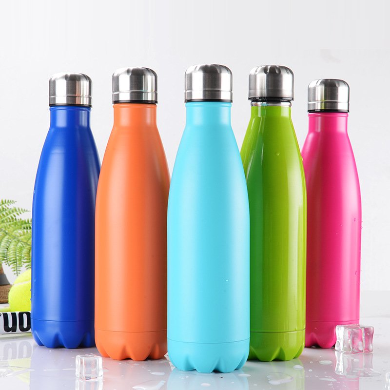 Sport Gym 12oz 17oz Vacuum Flasks Powder Paint 500ml Stainless Steel Cola Shaped Water Bottles Coffee Mugs Tumbler Cups