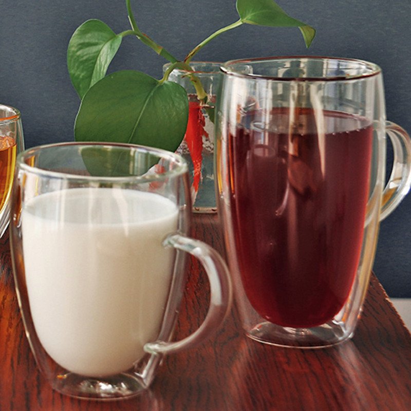 Different size high borosilicate double walled glass coffee cup mug with handle