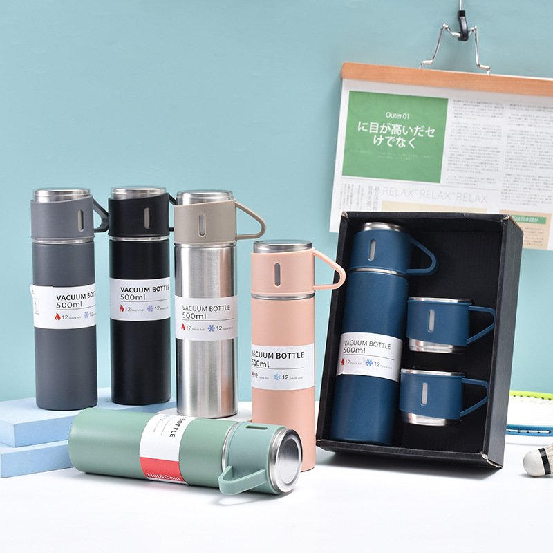 Factory Wholesale 500 ml set Christmas gift Thermos Vacuum Flask Stainless Steel Water Bottle with 2 Cups hot and cold