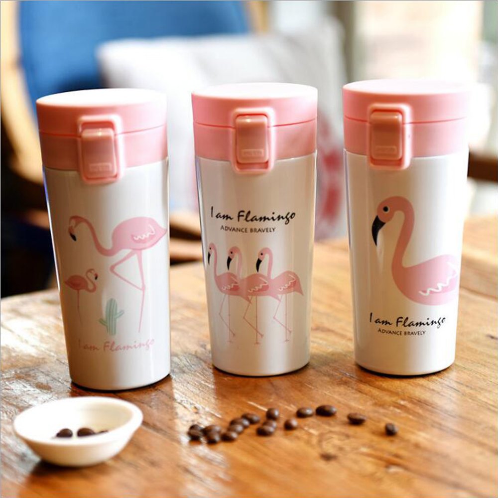 Wholesale cafe stainless steel sublimation flamingos double wall thermos mugs vacuum coffee cup