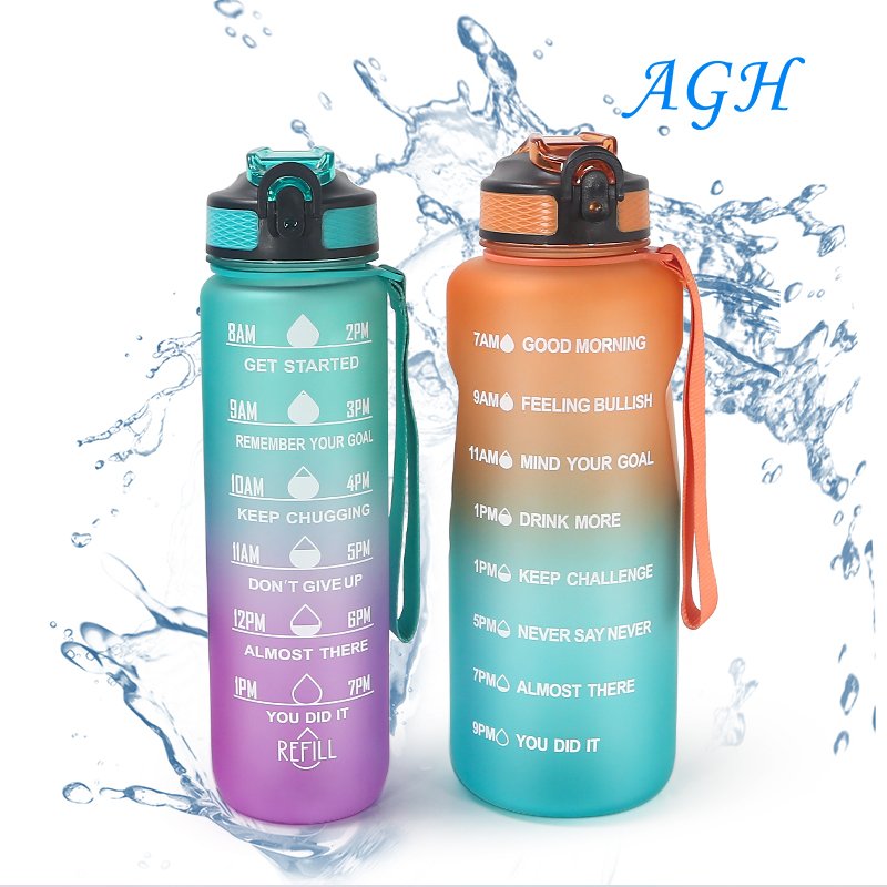 Custom Logo 1L 32 oz Outdoor Plastic Gym Travel Leak Proof motivational sports Water Bottles with time marker