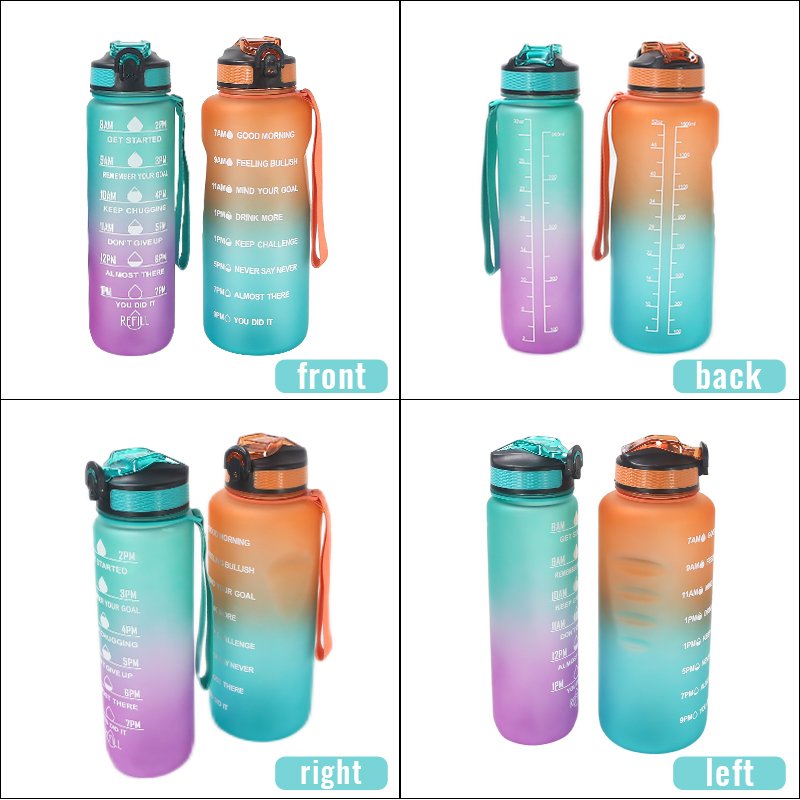 Custom Logo 1L 32 oz Outdoor Plastic Gym Travel Leak Proof motivational sports Water Bottles with time marker