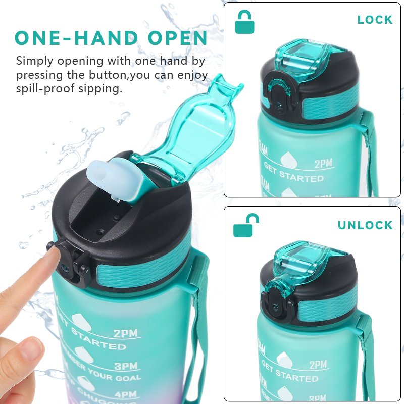 Custom Logo 1L 32 oz Outdoor Plastic Gym Travel Leak Proof motivational sports Water Bottles with time marker