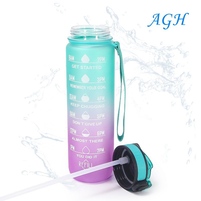 Custom Logo 1L 32 oz Outdoor Plastic Gym Travel Leak Proof motivational sports Water Bottles with time marker