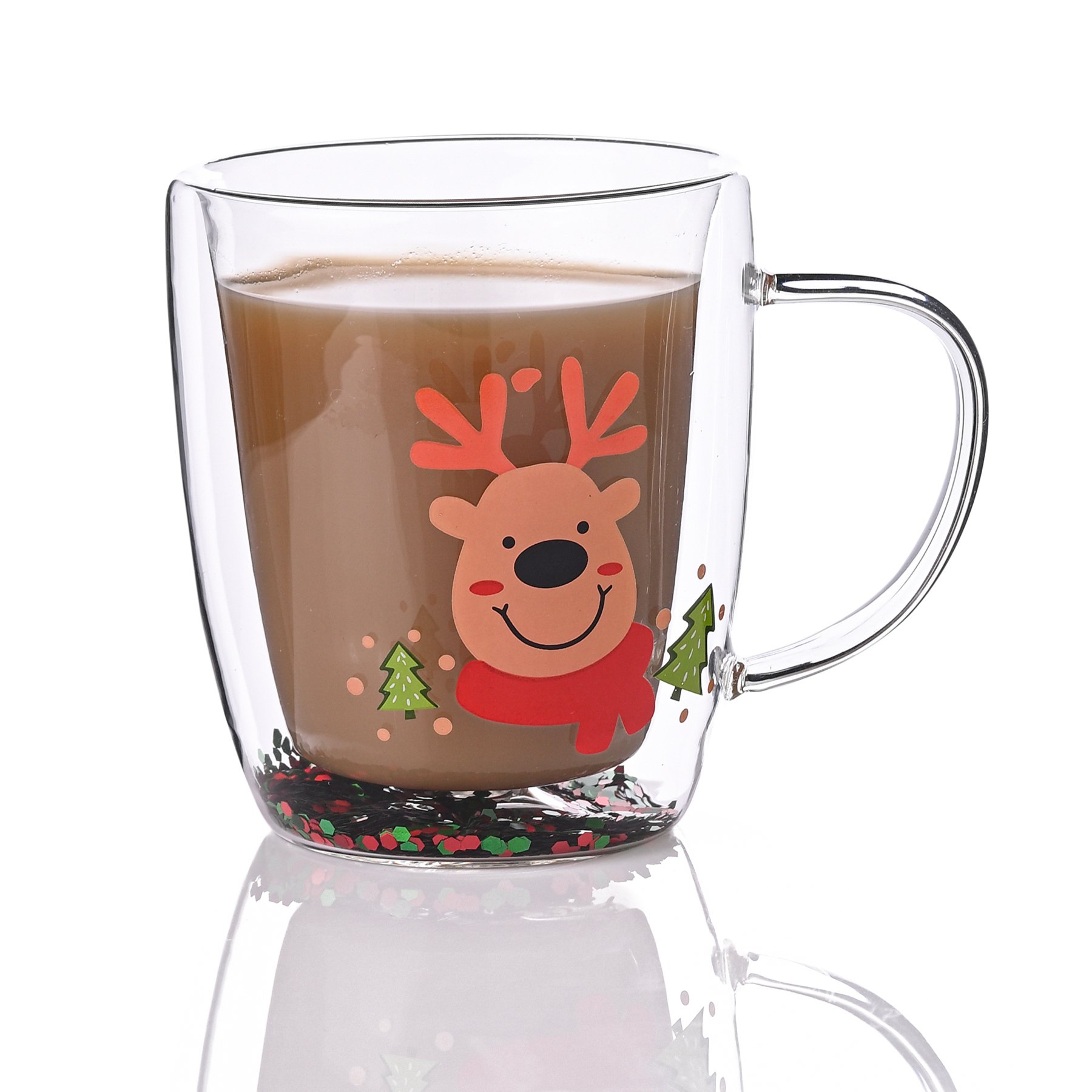 Custom Logo High Quality Deer Luxury Borosilicate Glass Christmas Coffee Mugs For Kids Espresso Glass Cup For Milk and Tea