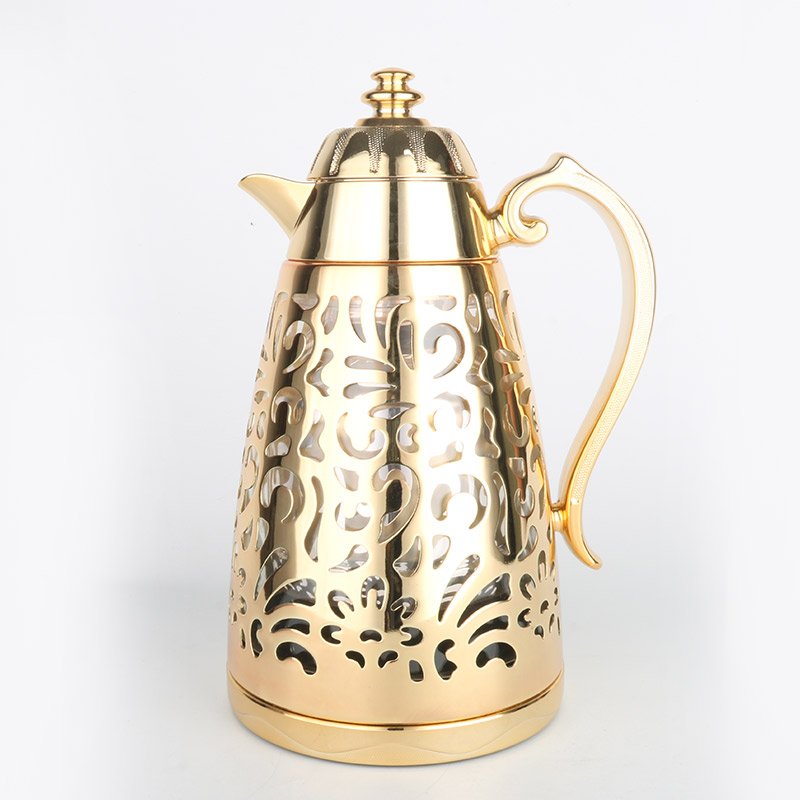 EYE CATCHING TURKISH STYLE WHOLE BODY HOLLOW DECORATION GOLDEN COATED 1000 ML GLASS LINER VACUUM INSULATED FLASK