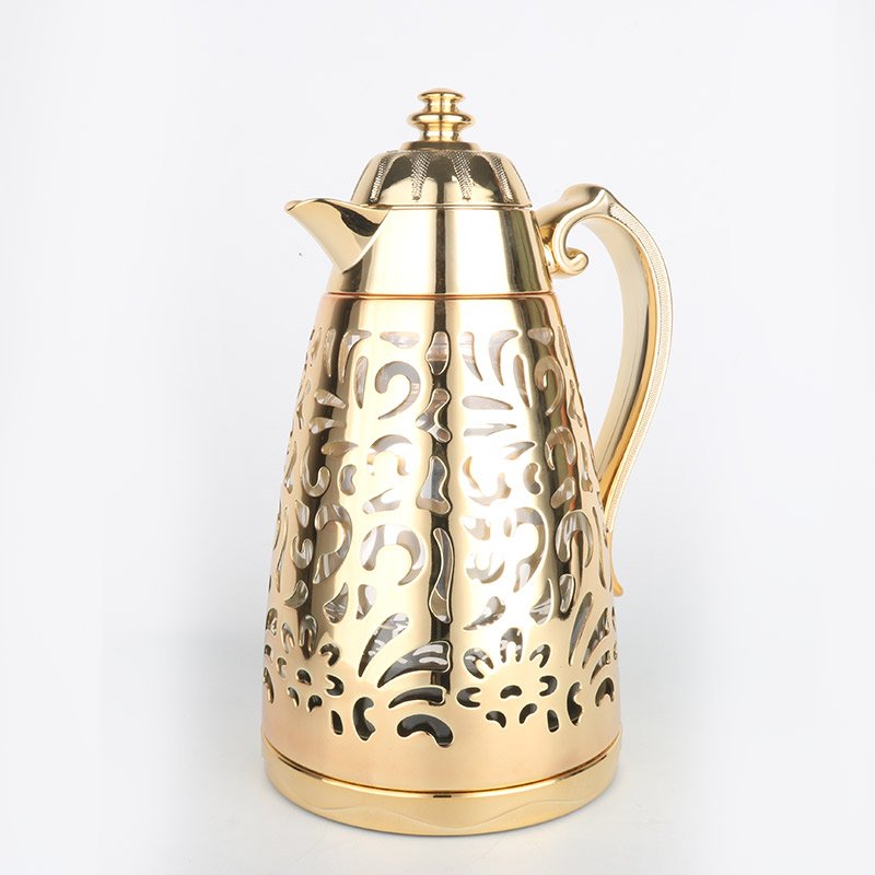 EYE CATCHING TURKISH STYLE WHOLE BODY HOLLOW DECORATION GOLDEN COATED 1000 ML GLASS LINER VACUUM INSULATED FLASK