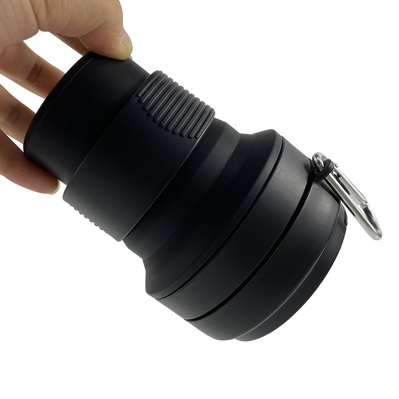 Portable Silicone Collapsible Folding Travel Mug 350ml Outdoor Foldable Silicone Coffee Water Cup Mug with Lid and Carabiner