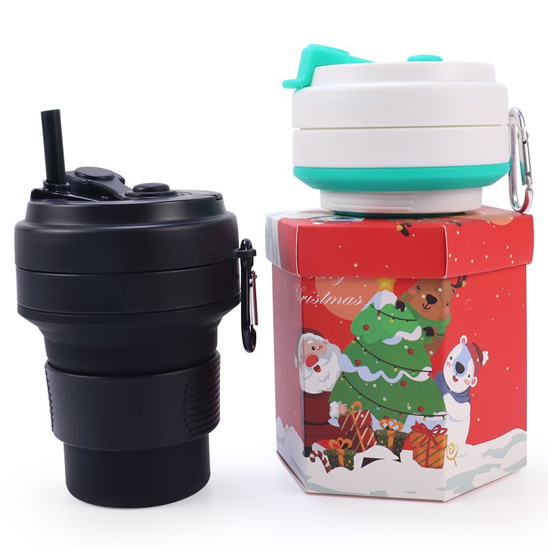 Portable Silicone Collapsible Folding Travel Mug 350ml Outdoor Foldable Silicone Coffee Water Cup Mug with Lid and Carabiner