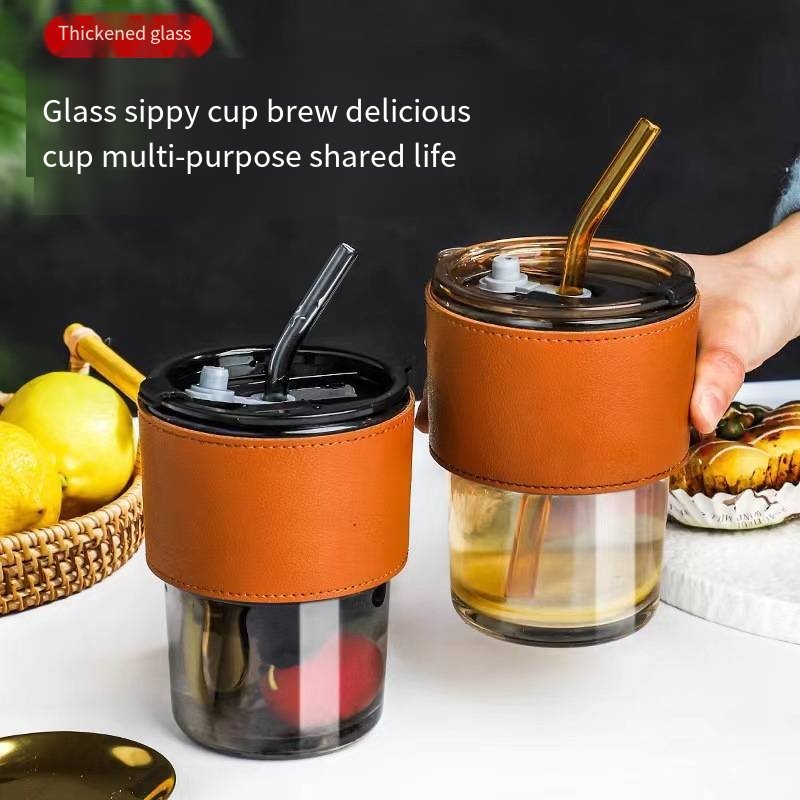 Customizable Portable Food-Grade Glass Coffee Mug with Lid and Straw Stylish Ins Style for Travel Water or Coffee Drinking
