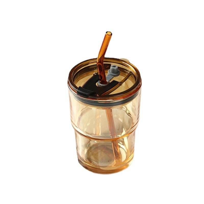 Customizable Portable Food-Grade Glass Coffee Mug with Lid and Straw Stylish Ins Style for Travel Water or Coffee Drinking