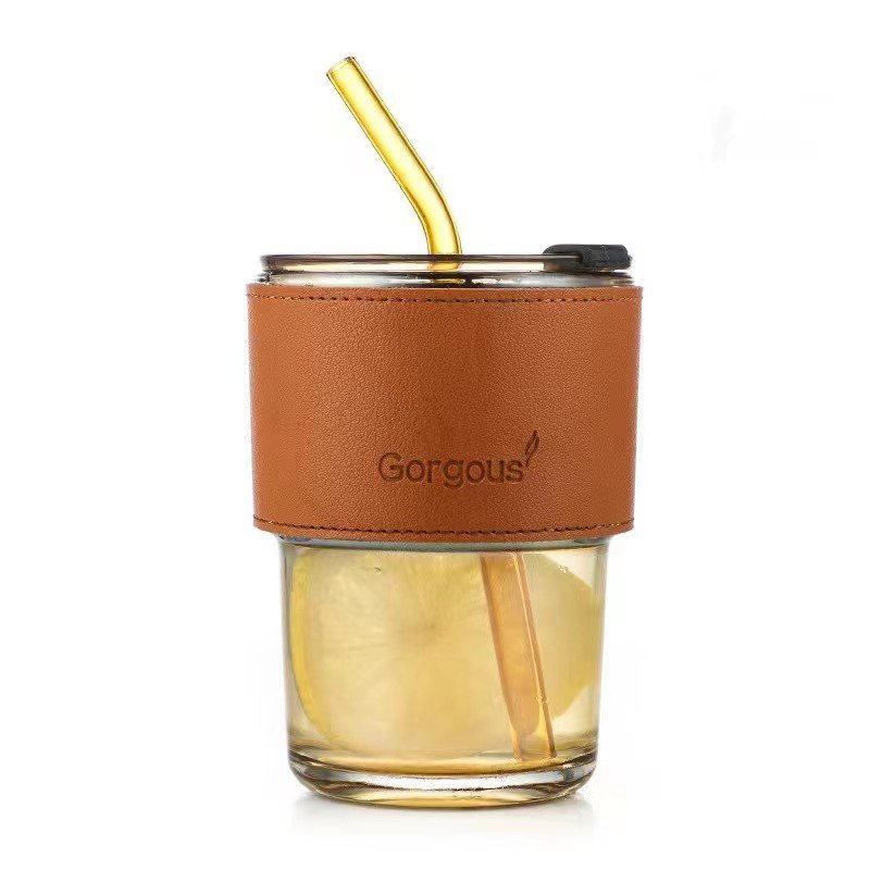Customizable Portable Food-Grade Glass Coffee Mug with Lid and Straw Stylish Ins Style for Travel Water or Coffee Drinking