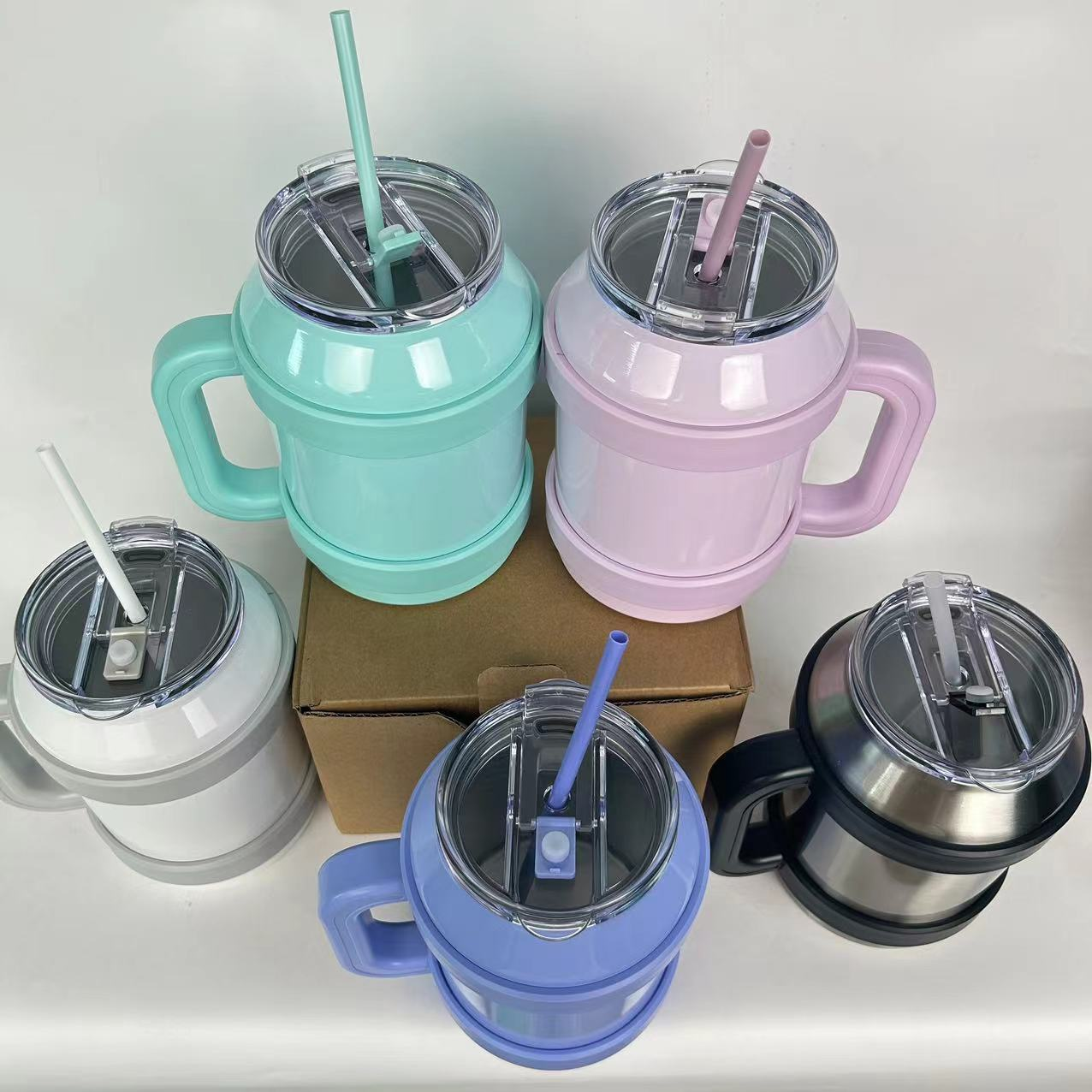 2023 popular 18/8 stainless steel vacuum flask 50oz Hot tumbler with handle and straw customize logo ready to ship