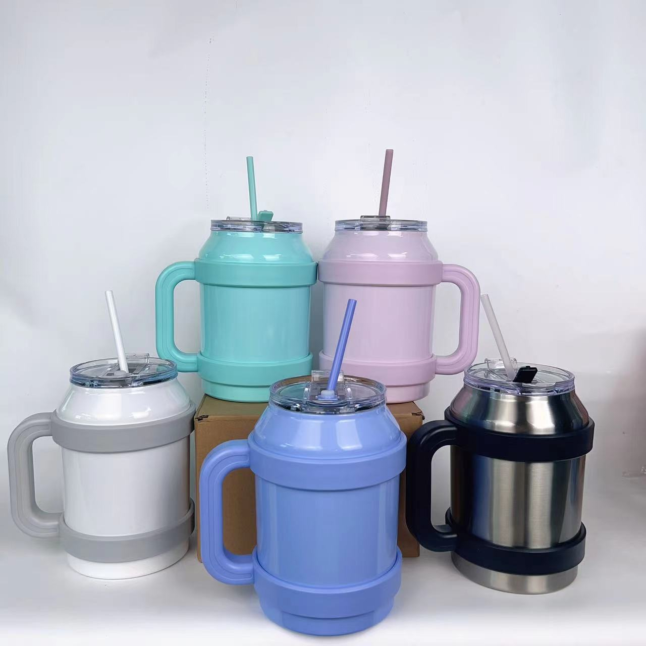 2023 popular 18/8 stainless steel vacuum flask 50oz Hot tumbler with handle and straw customize logo ready to ship