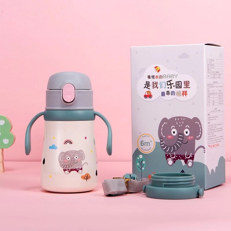 360ml Custom Kids Cartoon Travel Children Vacuum Double Wall Insulated 316 Stainless Steel Water Bottle With Straw