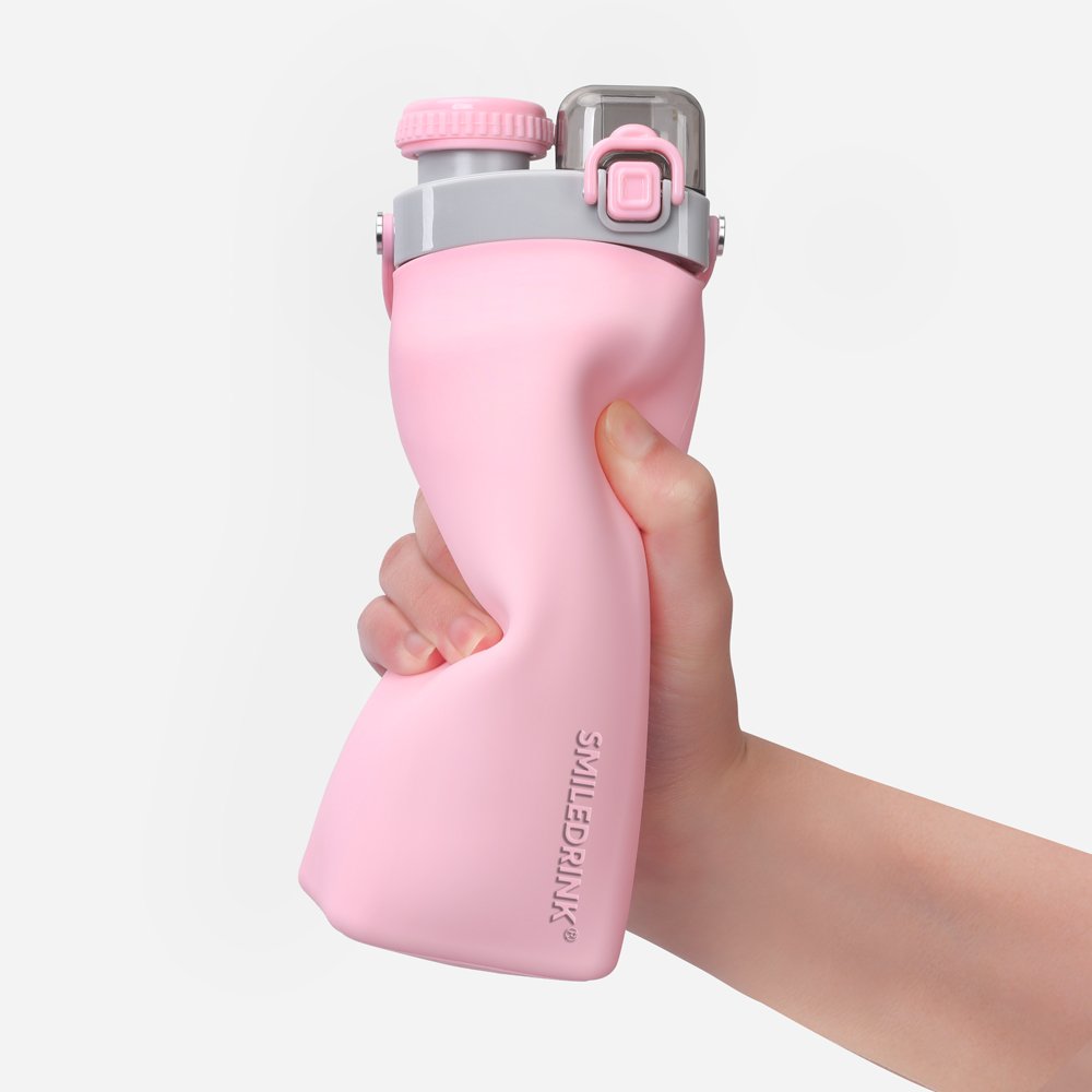 SMILEDRINK Portable Foldable Collapsible Silicone Sports Outdoor squeeze Water Bottles With Lid