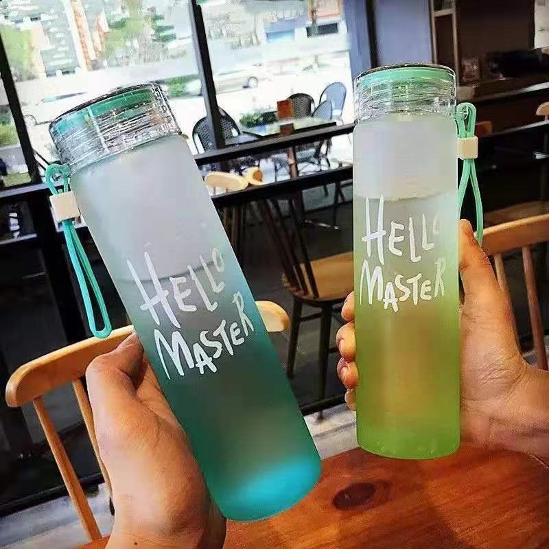 Wholesale cheap gradient gift advertising portable frosted gift water bottles With with handle