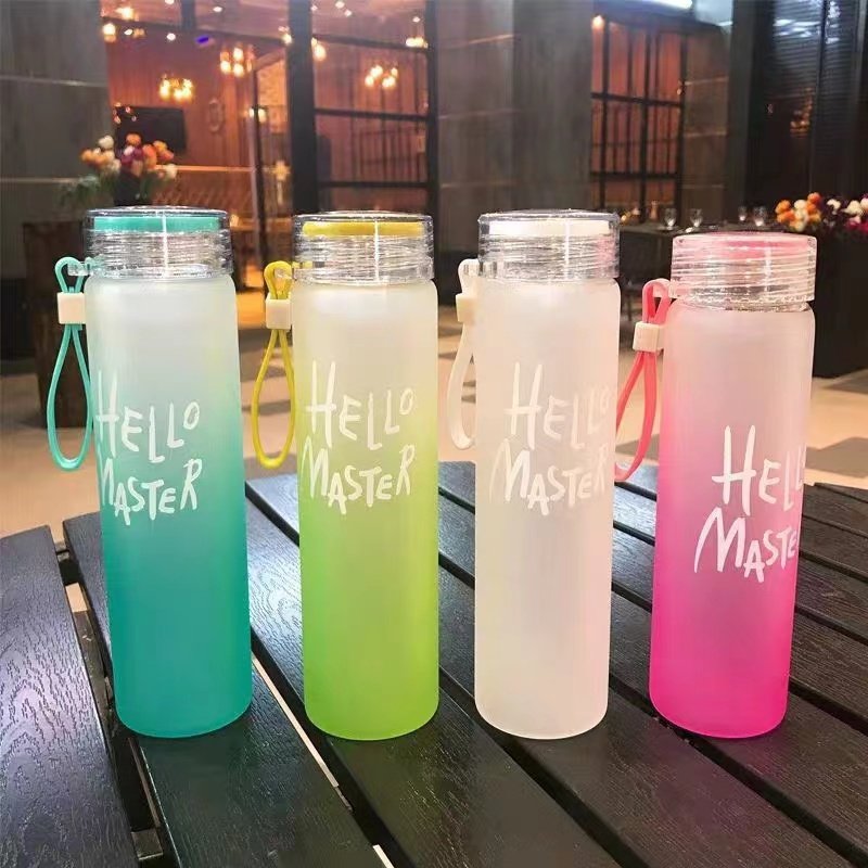 Wholesale cheap gradient gift advertising portable frosted gift water bottles With with handle
