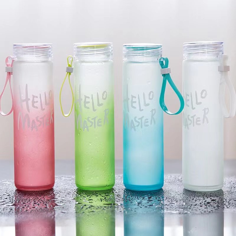 Wholesale cheap gradient gift advertising portable frosted gift water bottles With with handle