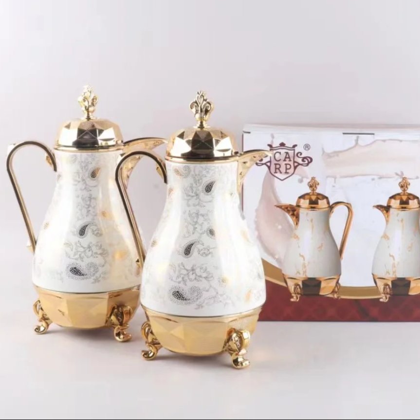 Hot Selling Royal Luxury Arabic Style Vacuum 1000ML+700ML Flask Royal Home Utensil Arabic Coffee Dallah And Tea Flask Leather