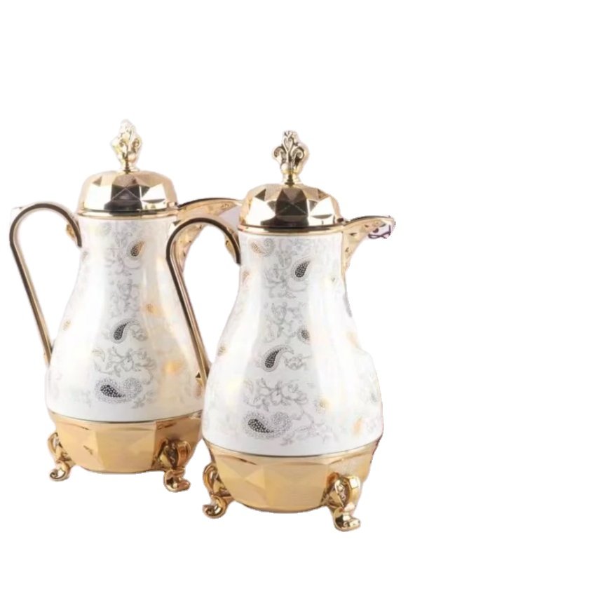 Hot Selling Royal Luxury Arabic Style Vacuum 1000ML+700ML Flask Royal Home Utensil Arabic Coffee Dallah And Tea Flask Leather