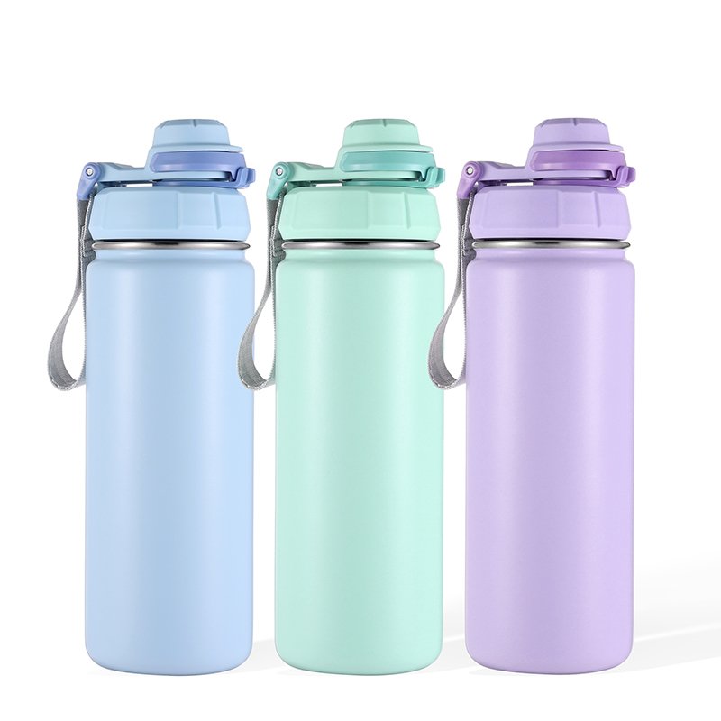 New Design Stainless Steel Double Wall Insulated Vacuum Flask Powder Coated Sports Water Bottle with Lock Lid