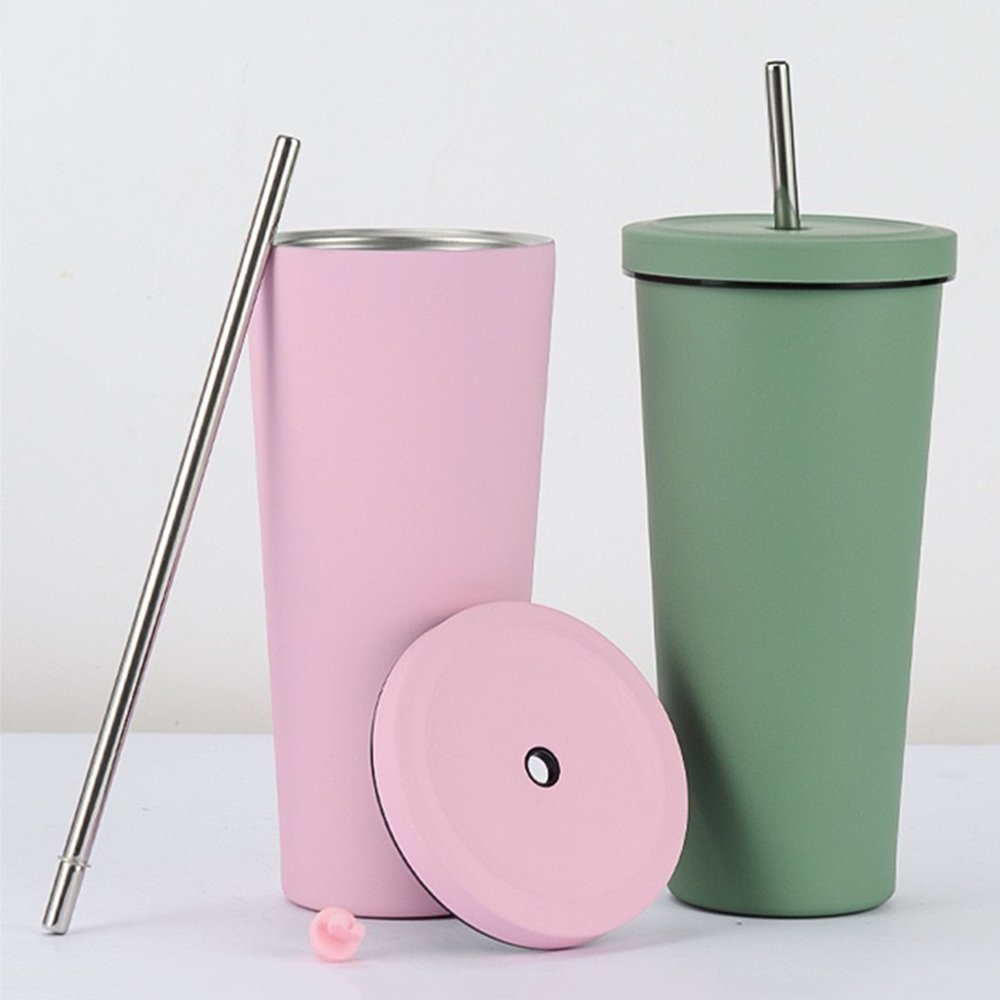 Custom 500ml 750ml Stainless Steel Straw Insulated Mug Large Capacity Water Bottle Double-layer Vacuum Coffee Cup With Brush