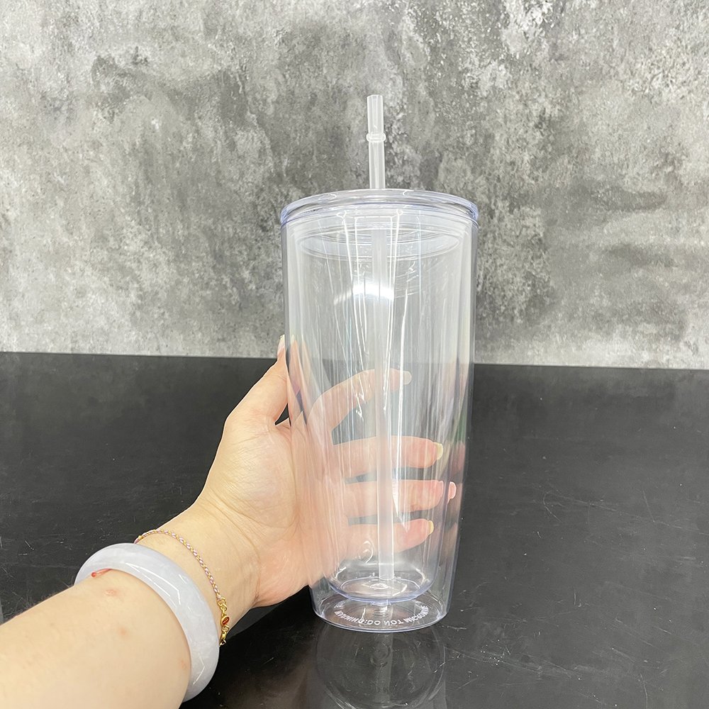 New arrival 25oz BPA free snowglobe clear drinking glasses plastic cup double wall blank glitter transparent acrylic tumbler mug