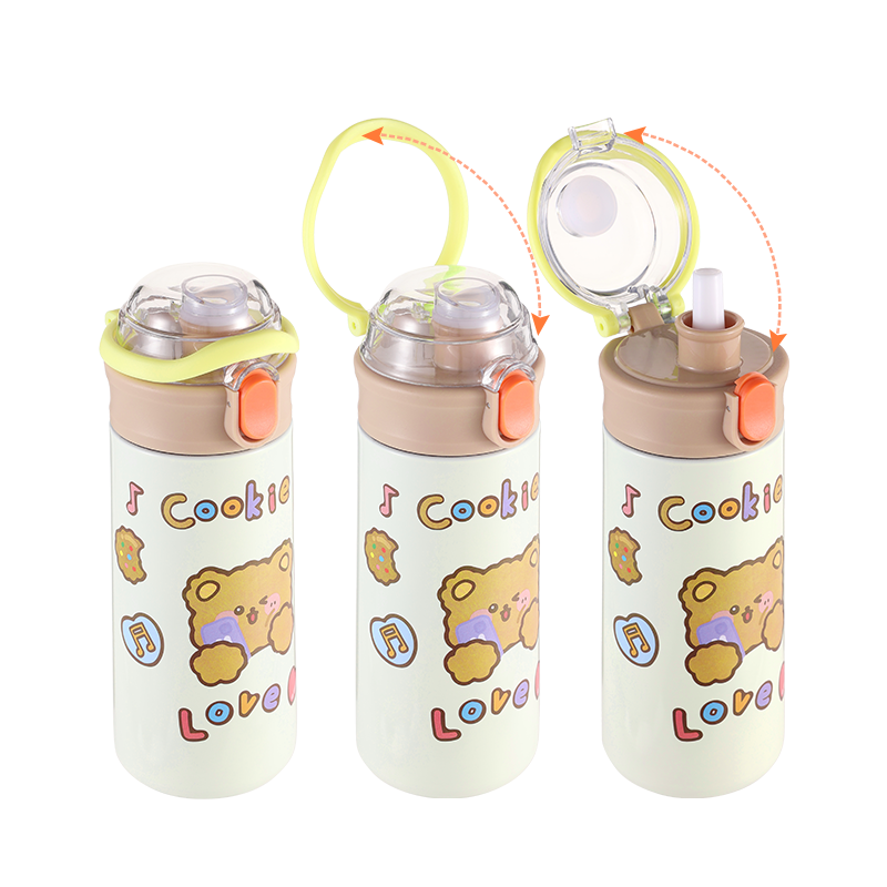 Kids Water Bottle Lovely Bear Insulated Water Bottle Stainless Steel with Straw Easy Open And Clean Leak Proof