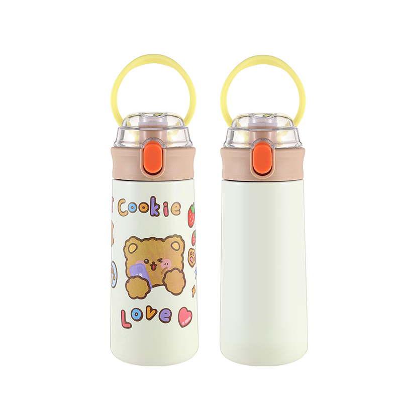Kids Water Bottle Lovely Bear Insulated Water Bottle Stainless Steel with Straw Easy Open And Clean Leak Proof