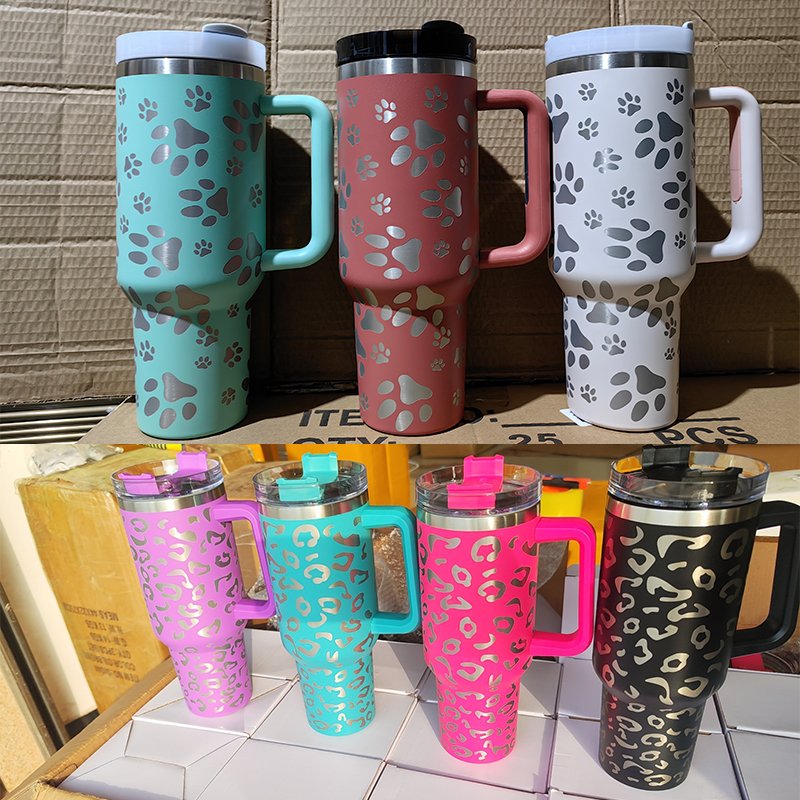 custom logo vacuum insulated stainless steel 40 oz tumbler cup with handle and straw adventure Stanelys travel 40oz 30oz white