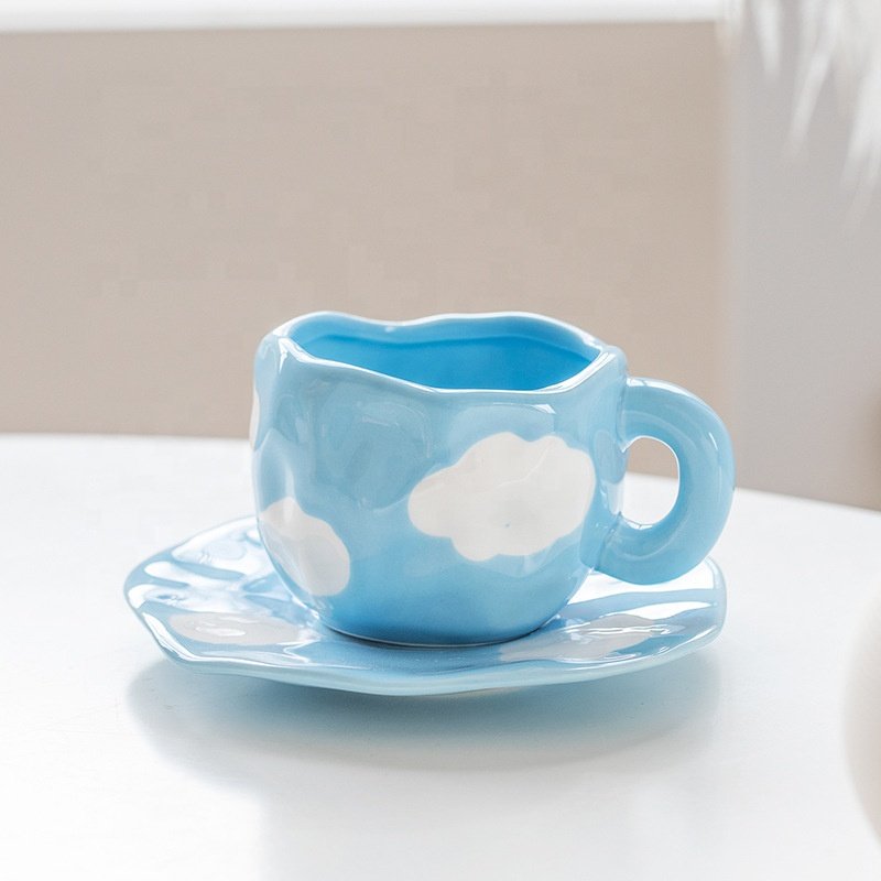 Creative Girl Ceramic Coffee Cup And Saucer Heart Retro Hand Pinch Office Drinking Cups Large 300ml Hot Tea Mug