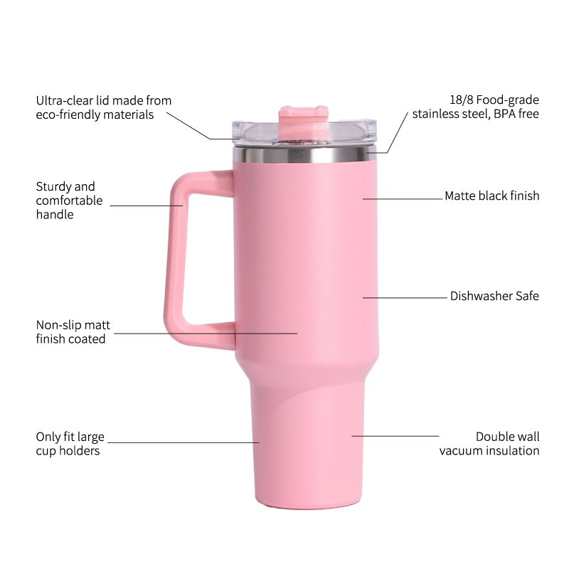 40oz Bottle with Handle Hot Coffee Mug Cup Thermal Stainless Steel Tumbler with Straws Vacuum Flask Insulated Portable Cup
