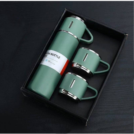 New Stainless Steel vacuum flask travel mug set Sport Water Bottle Gift box Set Travel Double Wall vacuum flask with two cups
