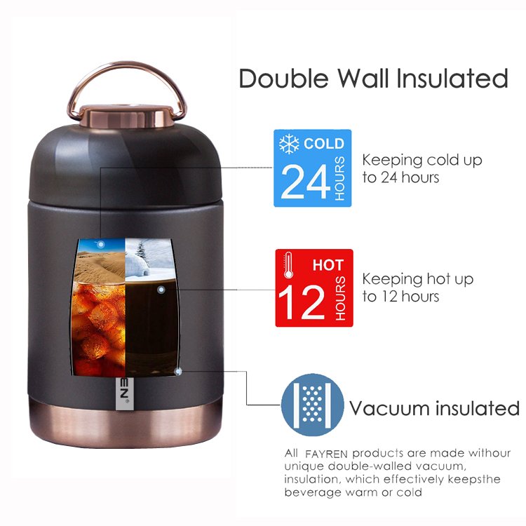 FAYREN High Quality Food Container Stainless Steel Vacuum Flask Thermos Soup Pot With Handle