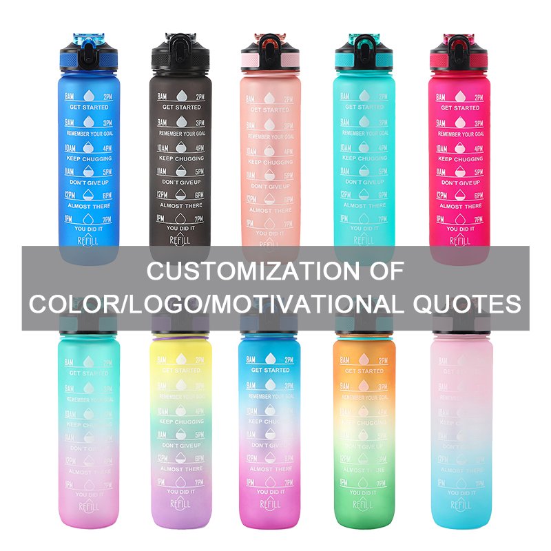 Custom Logo 32oz 32 oz 1L BPA Free Tritan Reusable Gym Sports Motivational Water Bottle with Time Marker and Straw