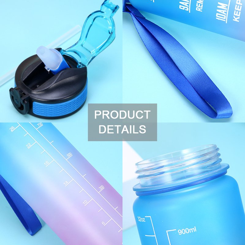Custom Logo 32oz 32 oz 1L BPA Free Tritan Reusable Gym Sports Motivational Water Bottle with Time Marker and Straw