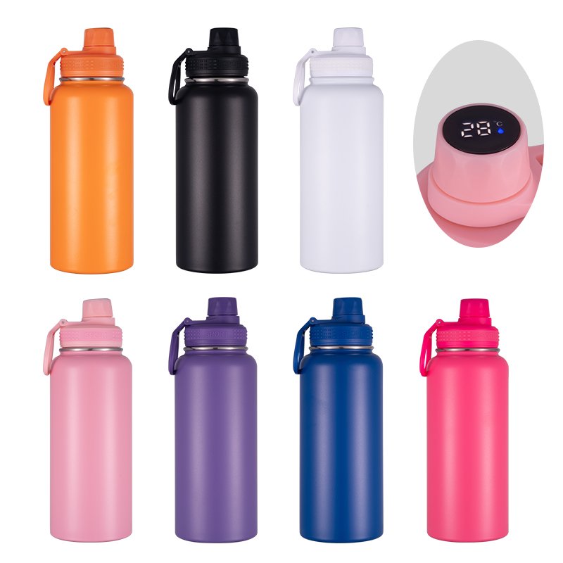 Customized logo Led Temperature Display double wall insulated Vacuum Flask wide mouth stainless steel Sport smart water bottle