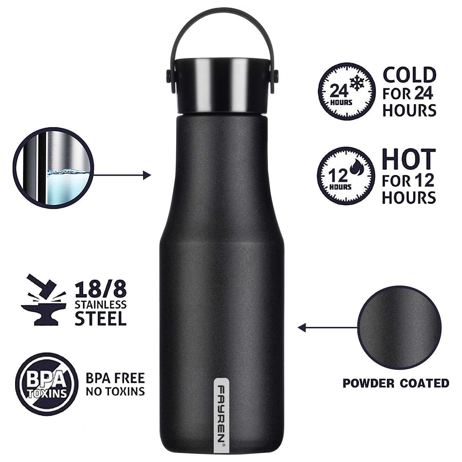 480 ML Eco Friendly Cheap Insulated Thermos Flask Carry Out Handle Double Wall Water Bottle Stainless Thermal Vacuum Flask