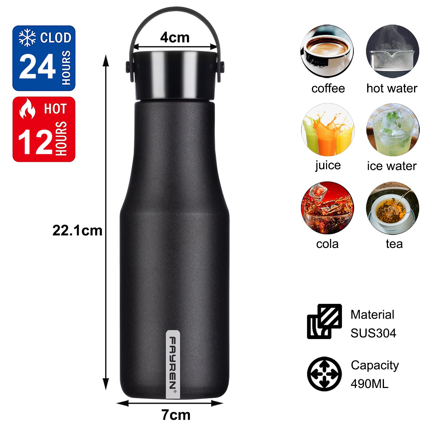 480 ML Eco Friendly Cheap Insulated Thermos Flask Carry Out Handle Double Wall Water Bottle Stainless Thermal Vacuum Flask