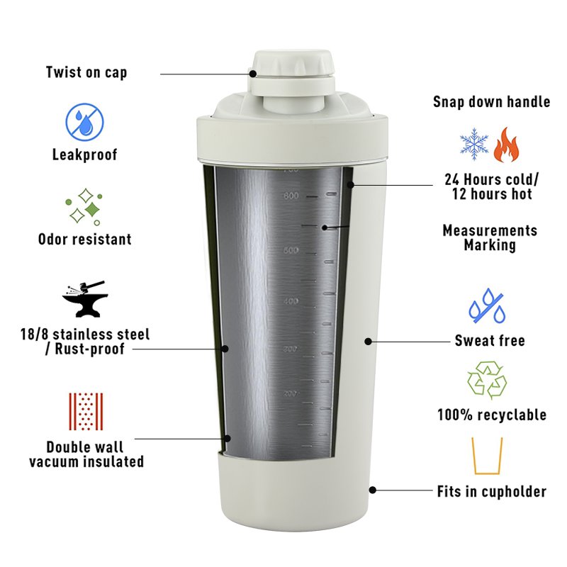 New design double wall insulated 304 stainless steel wholesale protein shaker water bottle bpa free with compartments ball