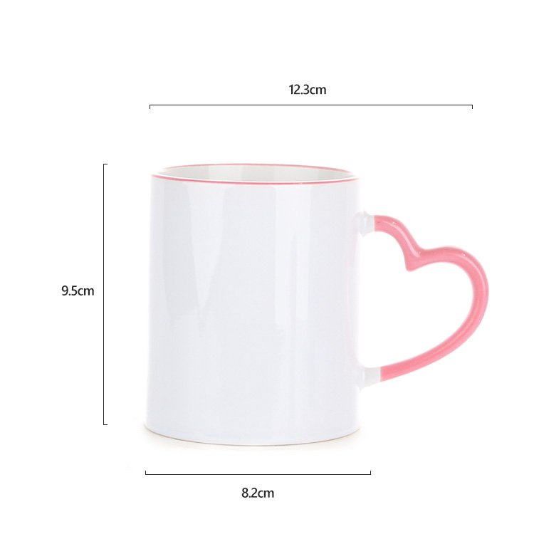 High Quality Porcelain Color Coated Heart Shaped Handle Ceramic Mugs Classic Drinking Cup Sublimation Blank Coffee Mugs