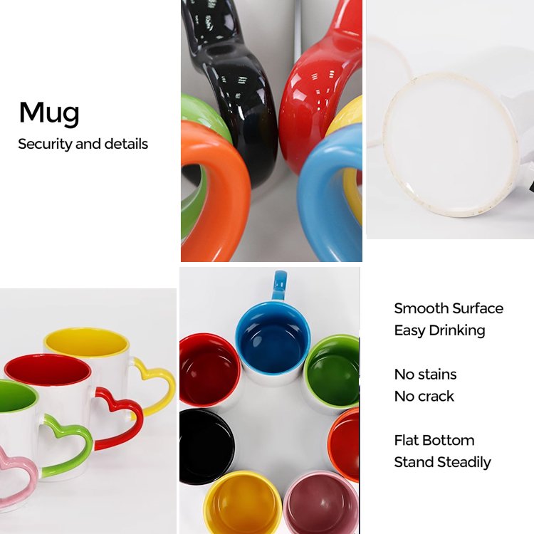 High Quality Porcelain Color Coated Heart Shaped Handle Ceramic Mugs Classic Drinking Cup Sublimation Blank Coffee Mugs