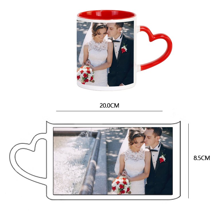 High Quality Porcelain Color Coated Heart Shaped Handle Ceramic Mugs Classic Drinking Cup Sublimation Blank Coffee Mugs