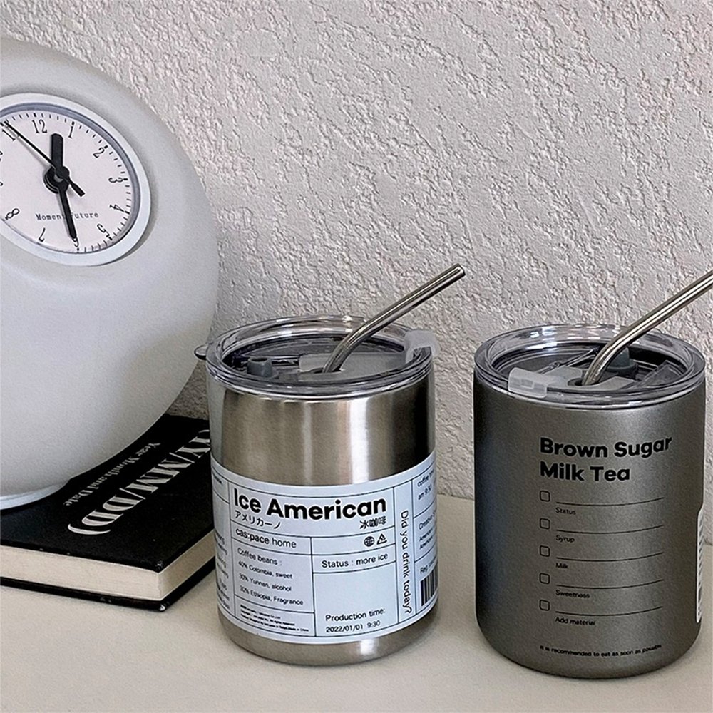 Coffee Mug Thermos Stainless Steel Double Wall Cup With Straw And Lid Portable Reusable Ins Ice American Coffee Mug Water Bottle