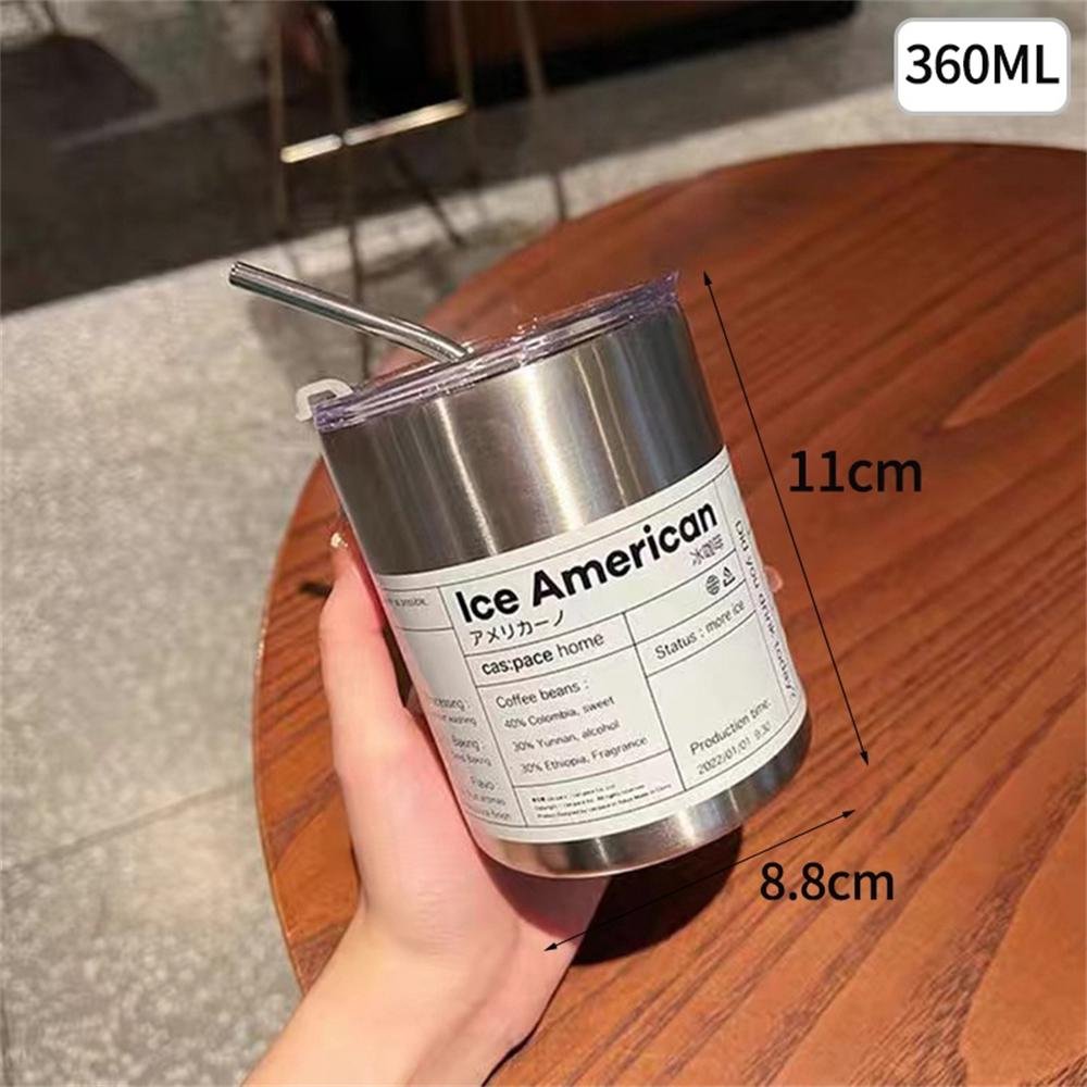 Coffee Mug Thermos Stainless Steel Double Wall Cup With Straw And Lid Portable Reusable Ins Ice American Coffee Mug Water Bottle