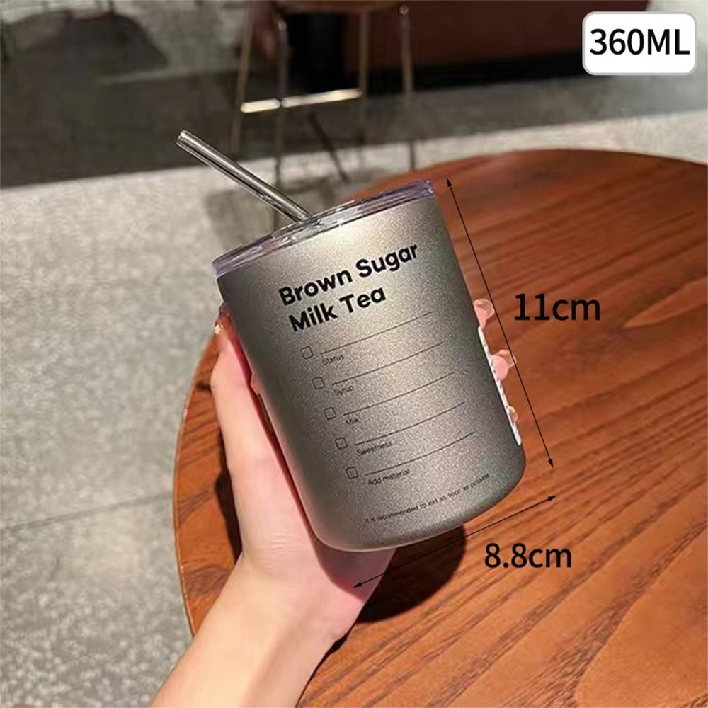 Coffee Mug Thermos Stainless Steel Double Wall Cup With Straw And Lid Portable Reusable Ins Ice American Coffee Mug Water Bottle