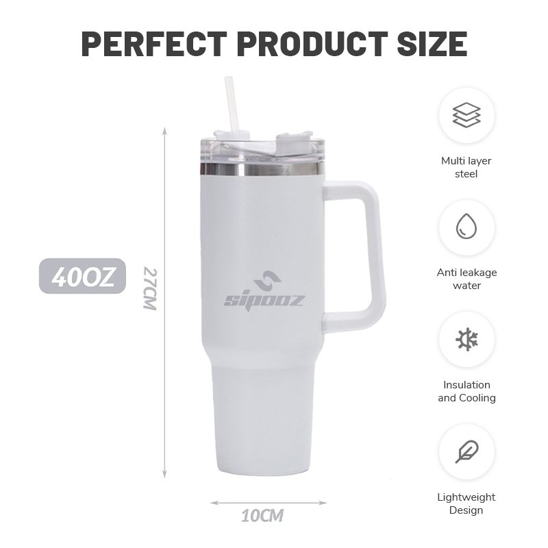 Modern Custom Logo 40oz Big Capacity Vacuum Flask Food Safe Material with Handle and Straw for Travel Outdoor Activities Driving