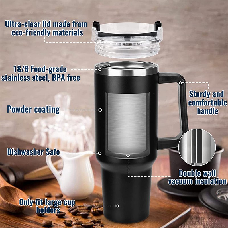 Modern Custom Logo 40oz Big Capacity Vacuum Flask Food Safe Material with Handle and Straw for Travel Outdoor Activities Driving