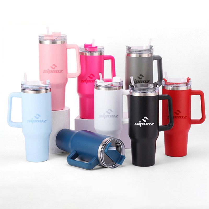 Modern Custom Logo 40oz Big Capacity Vacuum Flask Food Safe Material with Handle and Straw for Travel Outdoor Activities Driving